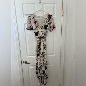 Pinkblush Cream and Black Floral Maxi Dress
